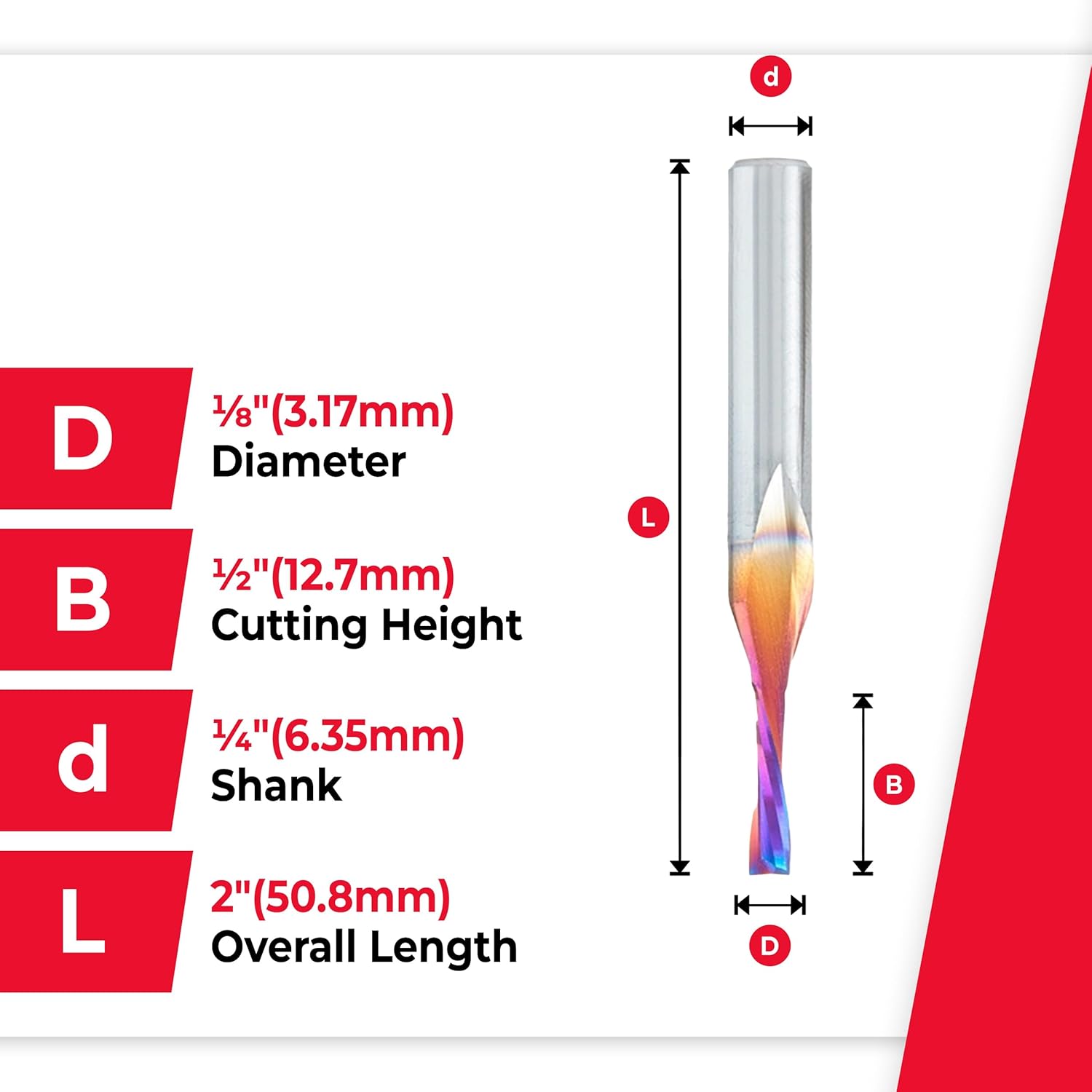 Amana Tool Spektra Extreme Tool Life Coated Solid Carbide Spiral Plunge Router Bit for Wood, 46241-K, 1/8 D x 1/2 CH x 1/4 SHK x 2 Inch Long Up-Cut