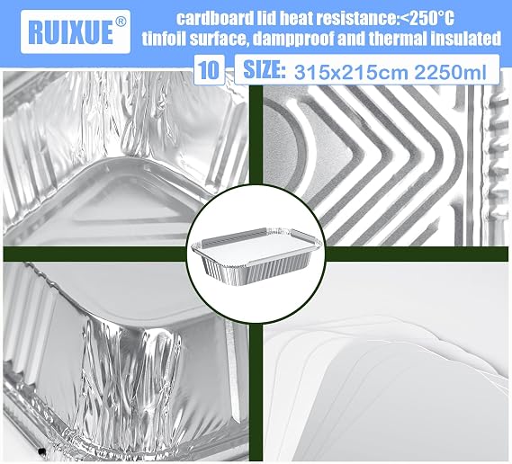 RUIXUE 40 Pieces Disposable Aluminium Foil Trays, 2250ml, 1100ml and 800ml Multi-Size Reusable Aluminium Dishes for Cooking and Roasting.