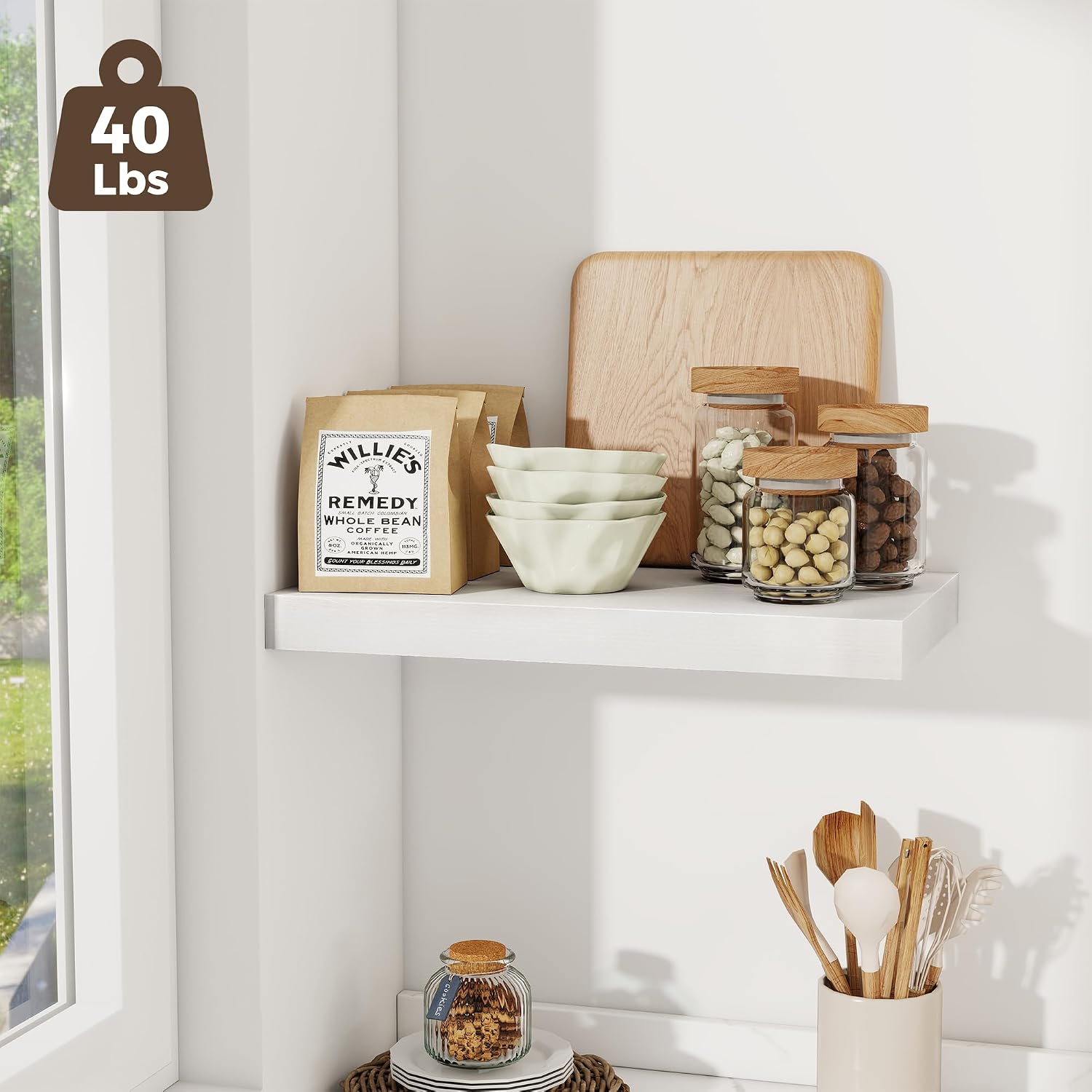 Fun Memories 12 Inch Deep Floating Shelves for Wall, 20 Inch Long Wall Mounted Storage Shelf with Invisible Brackets, 3 Pack Hanging Wood Shelf for Farmhouse, Bedroom, Kitchen, Living Room, White