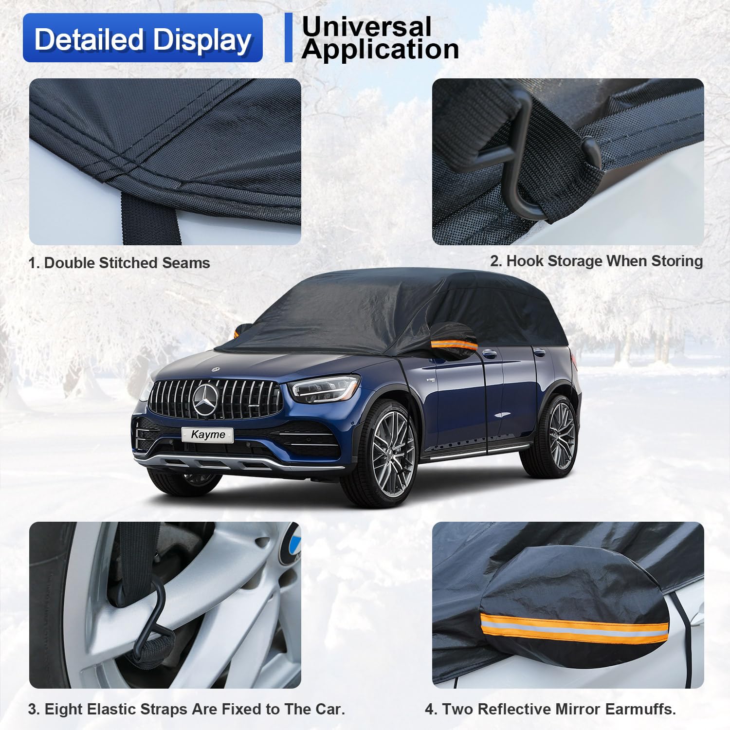 kayme Halbgarage Wasserdicht Atmungsaktiv Autoabdeckung. Halbabdeckung Autoplane für Regen Sonne Staub Schutz. PKW Abdeckplane Wetterfest, Faltgarage für SUV/Kombi/4x4.(bis zu 510 cm) YL