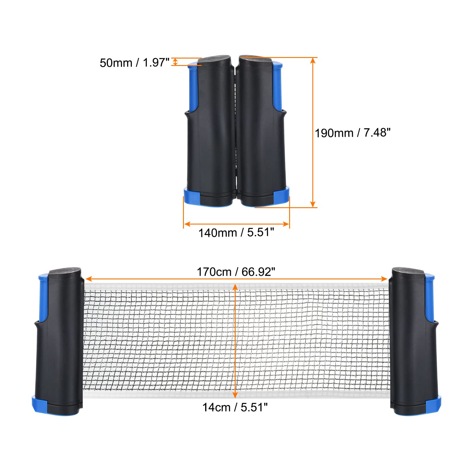PATIKIL Retractable Ping Pong Net for Any Table, Portable 6 Feet Table Tennis Net and Post Equipment Up to 2 inch for Family Game, Black Blue