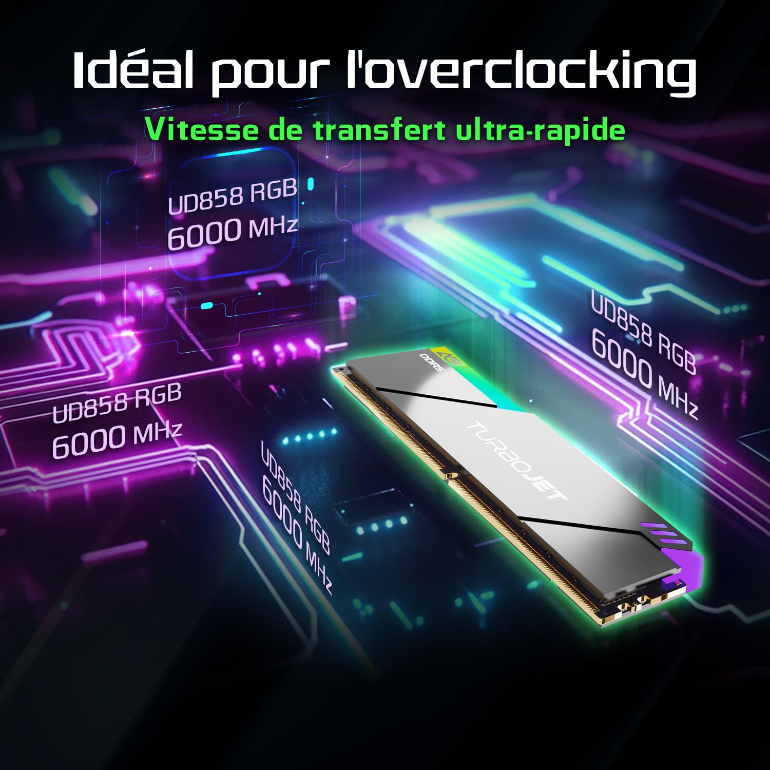 AGI UD858 32Go (2x16Go) RGB DDR5 UDIMM 6000MHz Noir pour Intel XMP AMD Expo
