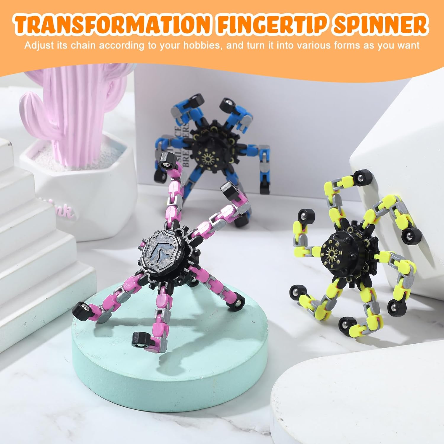 32 Pcs Transformable Fidget Spinners Toys, Valentines Party Favors, Stress Relief Sensory Fidget Toys Deformable Chain DIY Robot Spinner Fingertip Gyro Birthday Valentines Day Gifts for Kid Adults - Image 5