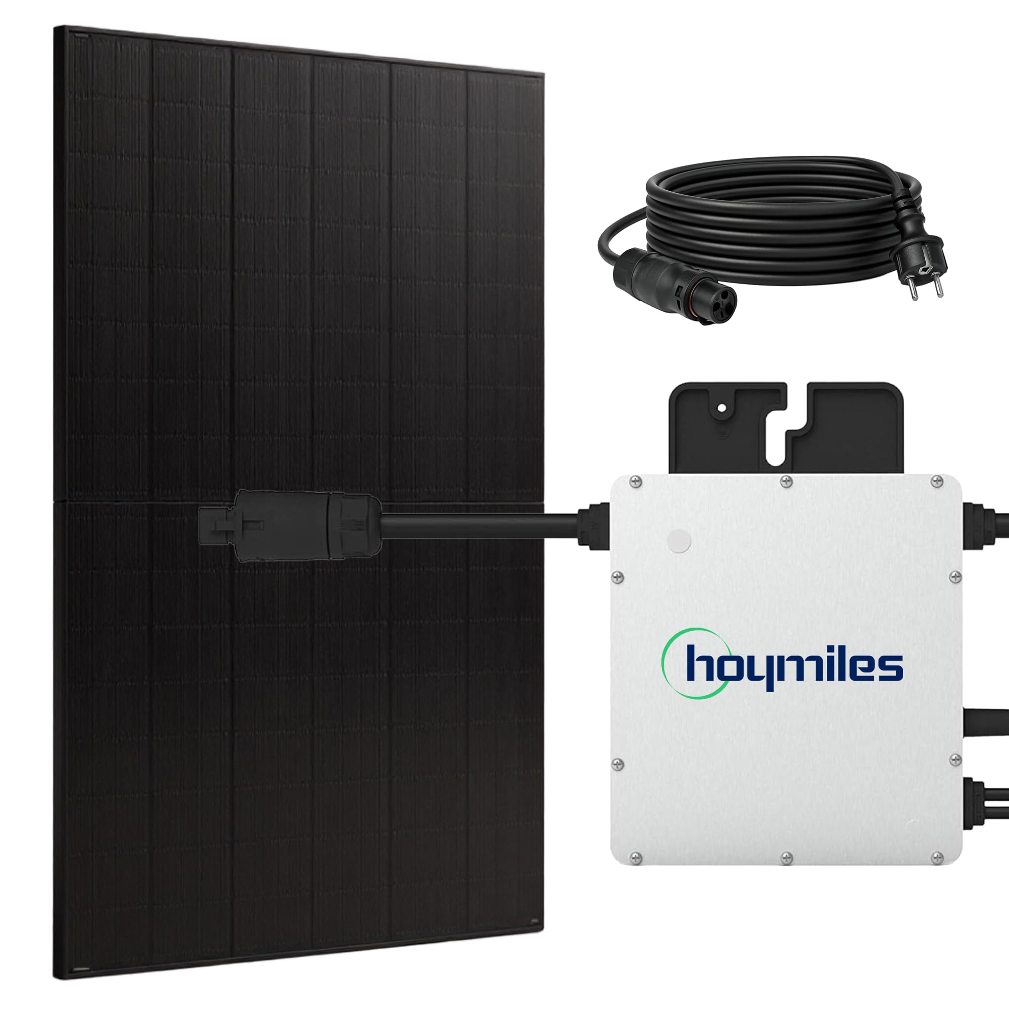 SUNNIVA® 500W Balkonkraftwerk BIFAZIAL FULLBLACK komplett Steckdose HOYMILES 400 Watt Wechselrichter, PV Solaranlage Komplettset, 1x 500W N-Type Glas Bifacial Solarmodule, 5m Kabel