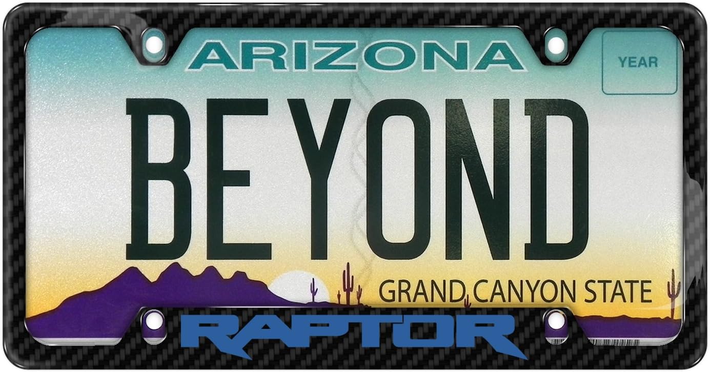 iPick Image Made for Ford F-150 Raptor in Blue Black Real Carbon Fiber 50 States License Plate Frame