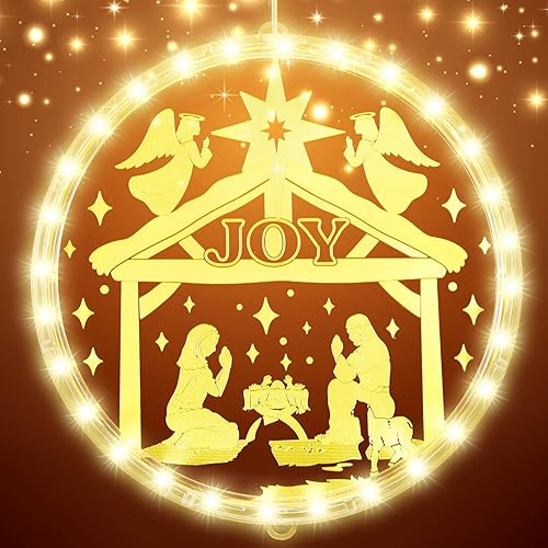 Luces de ventana de Pascua de 11 pulgadas, luces colgantes con texto en inglés "He Is Risen", letrero de puerta de Jesús cristiano, decoración de