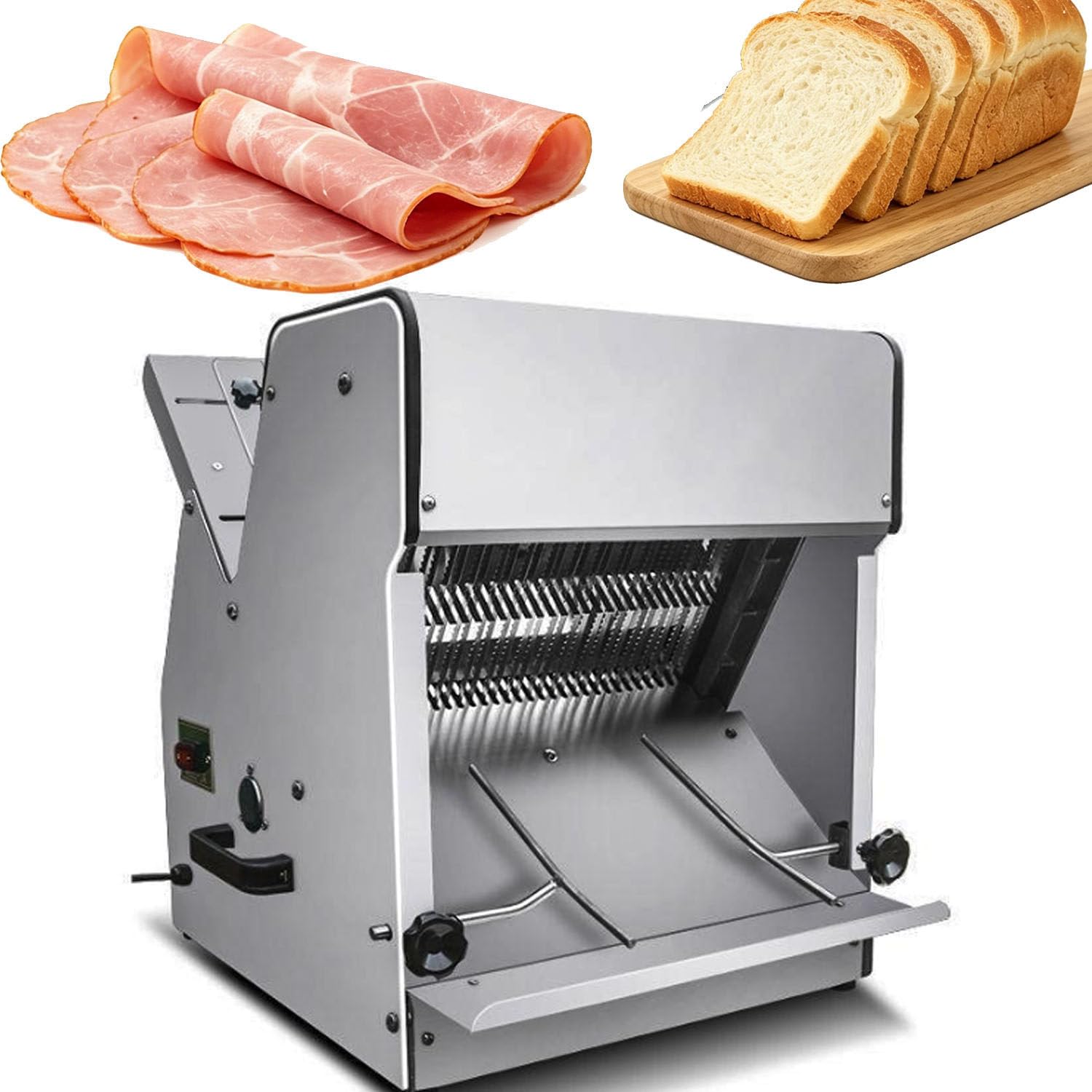Affettatrice Professionale per Toast, affettatrice per Pane in Acciaio Inox, affettatrice per panetteria con Ingresso e Uscita Regolabili, per Uso Commerciale Quotidiano 220V