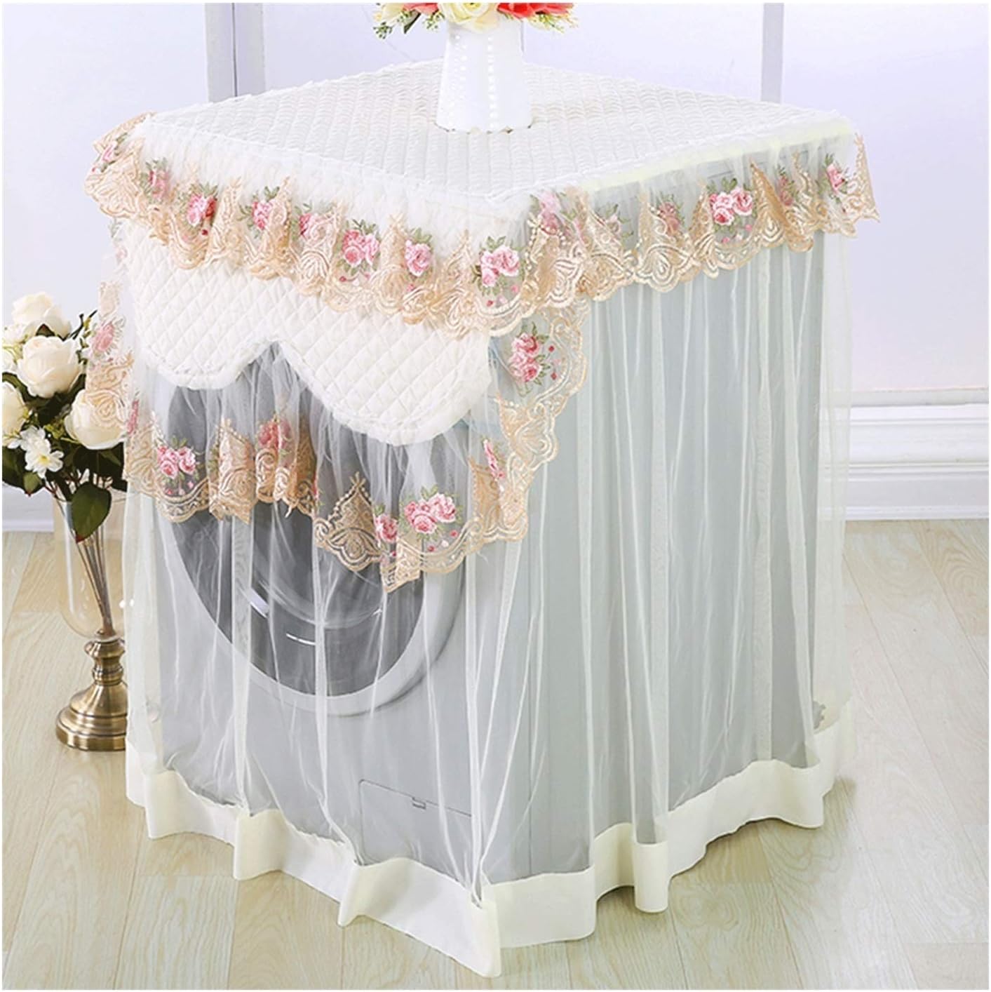 Appliance Dust Cover Roller Washing Machine Cover ，Fabric Lace Automatic Drum Washing Machine Cover European Pastoral 60 * 60 * 85CM(23.6 * 23.6 * 33.4IN) Dust Cover for Home Appliances(A)