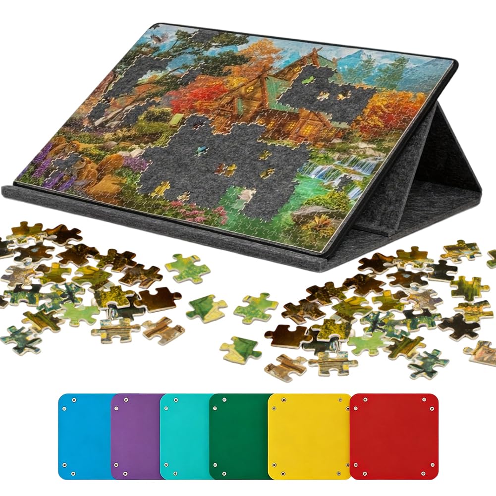 Planche à puzzle 1000 pièces, portable, en feutre, avec 6 compartiments de tri colorés, support et couvercle 2 en 1, tapis de puzzle, table de puzzle en feutre, accessoires de puzzle