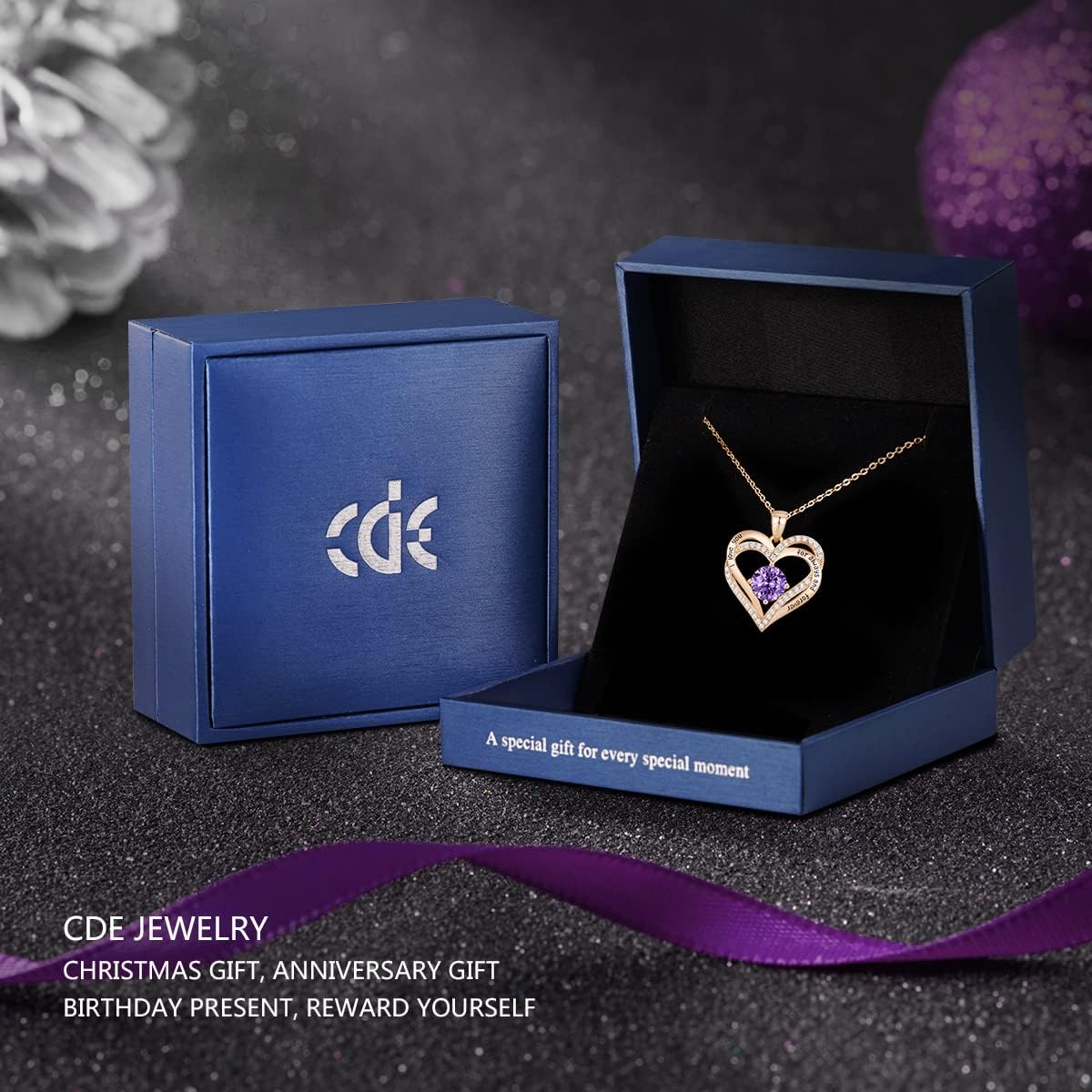 CDE Valentine's Day Gift Forever Love Heart Necklaces for Women, Wedding Anniversary, Birthday Mothers Christmas Day Gifts for Mom, Mother, Wife, S925 Silver Jewelry with Birthstone Pendant - Image 4