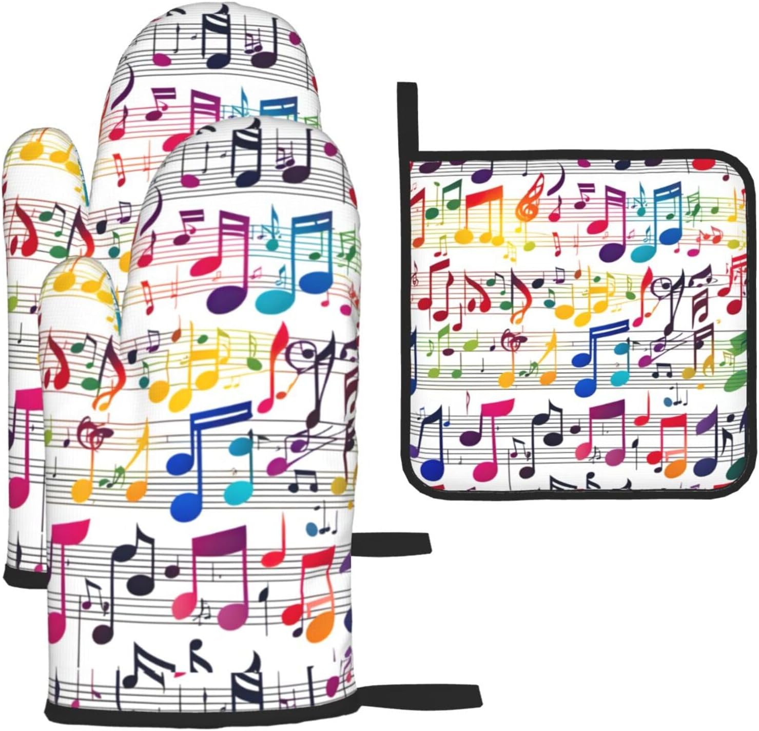 Colorful Music Notes Print Heat Resistant Microwave Gloves, Used for Baking, Cooking, and Fashion Kitchen Essentials
