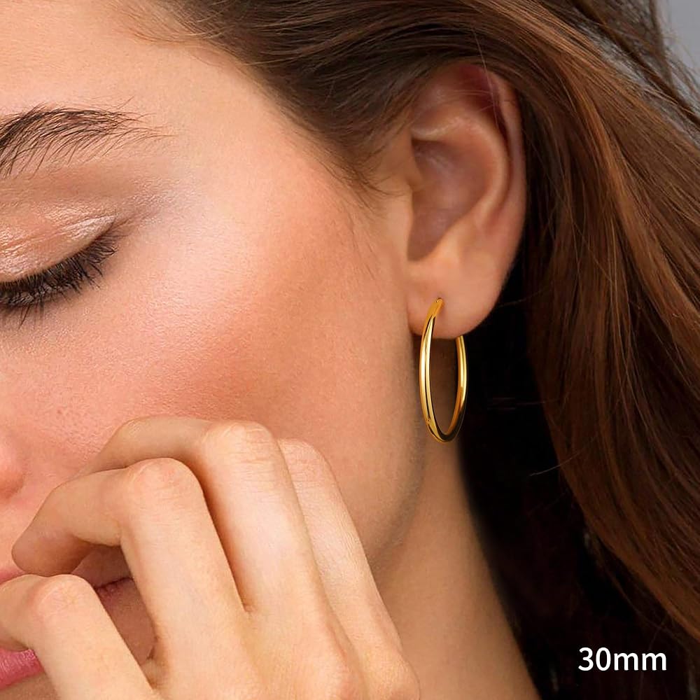M MOOHAM Gold Plated Hoop Earrings for Women - Hypoallergenic 14K Gold Plated Hoops Earrings Set for Sensitive Ears Earring Stack for Women Trendy Jewelry Gifts Lightweight 13-60mm
