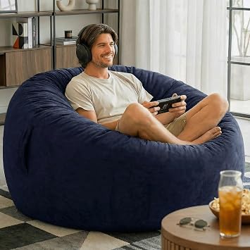 Codi 4 FT Bean Bag Chairs for Adults, Large Beanbag with Filler, Navy
