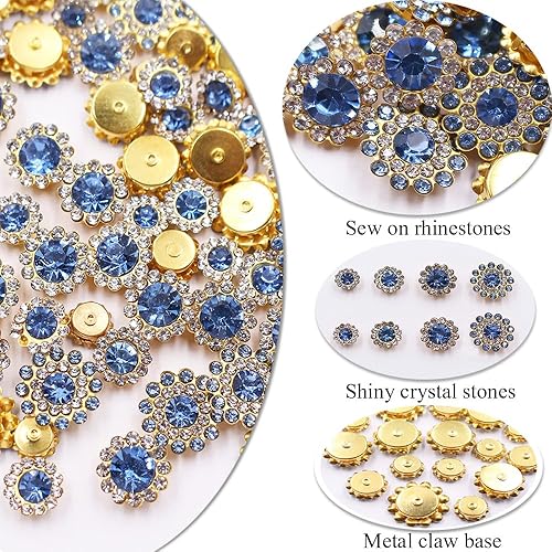 Miniatura 3 de 230 diamantes de imitación dorados para coser, de tamaño mixto, redondos, con parte trasera plana, diamantes de imitación para coser en ropa y