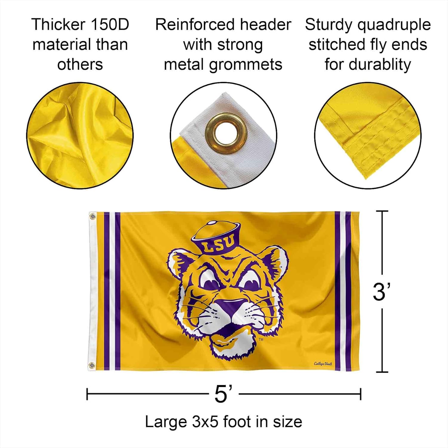 College Flags & Banners Co. Louisiana State LSU Tigers Vintage Retro Throwback 3x5 Banner Flag