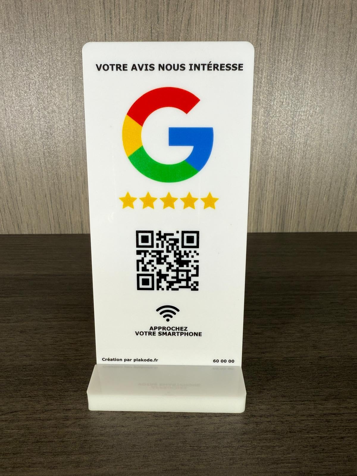 Placa NFC y código QR con soporte vertical para comentarios de Google - 15x7 cm - Ideal para letreros y restaurantes, soporte vertical (blanco)