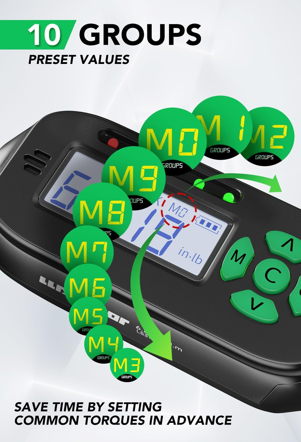 Digital Torque Wrench 5-99.5 ft-lbs./6.8-135Nm, 3/8 Inch Mini Electronic Wrench With Preset Value, 2% Accuracy, Buzzer and LED Notification