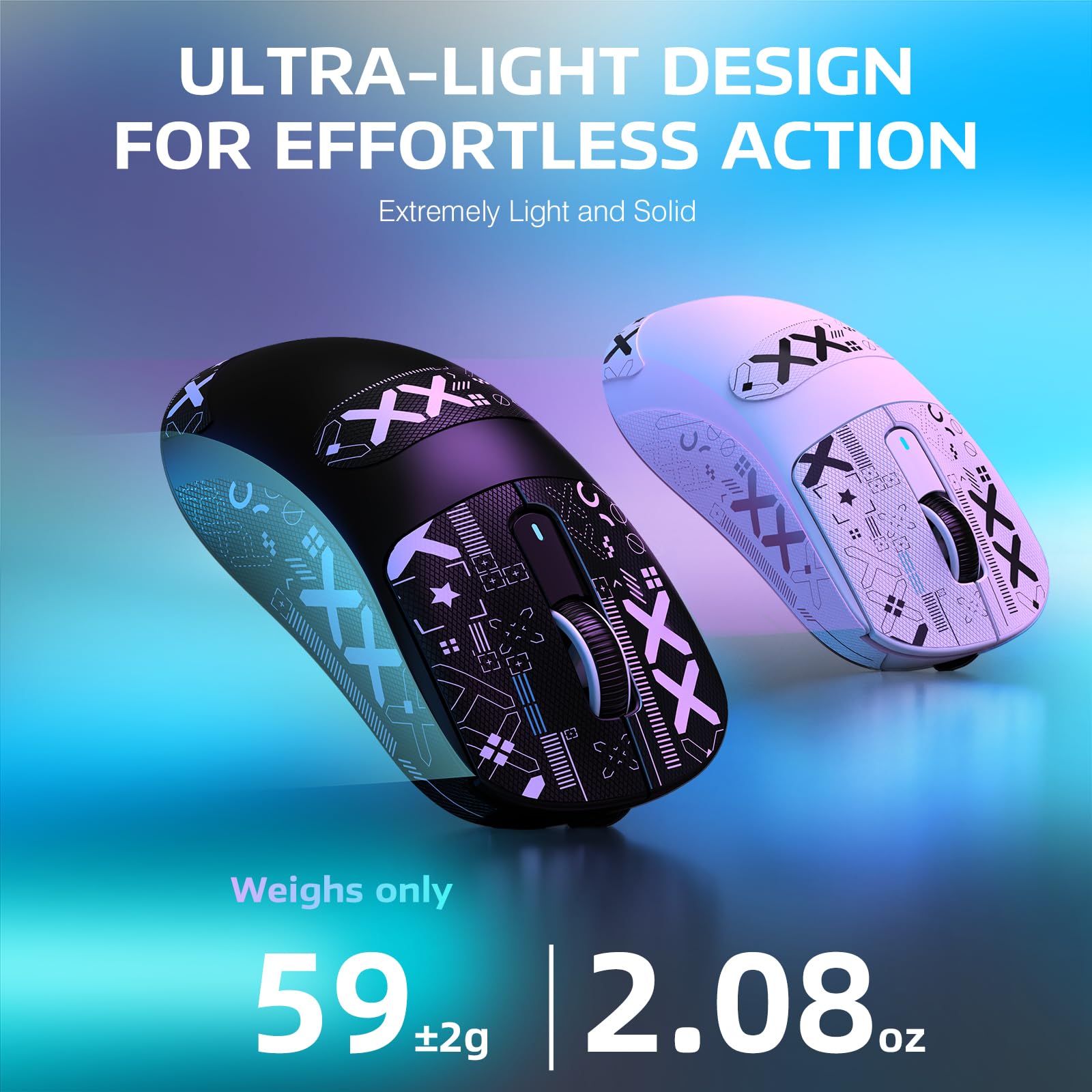 VGN GAMEPOWER ATTACK SHARK X3PRO SUPERLIGHT 59g Mouse Gaming Wireless, Tasso di Polling 4K/8KHz, 26000DPI Mouse da Gioco G502, PixArt PAW3395, 2.4G/Bluetooth/Cablato, Grip Tape, Batteria 200Hrs, Nero