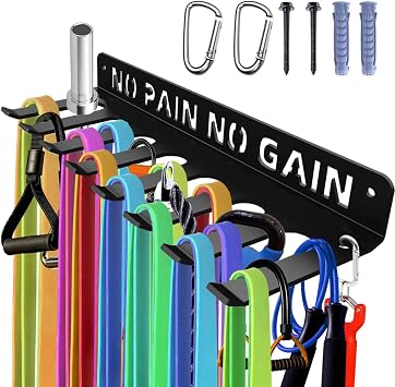 Home Gym Accessories Organization Storage Rack Equipment For Home 8 Hook Wall Hanger Display Gear Barbells Resistance Bands Jump Ropes Lifting Belt Hanger Accessories Hardware Included