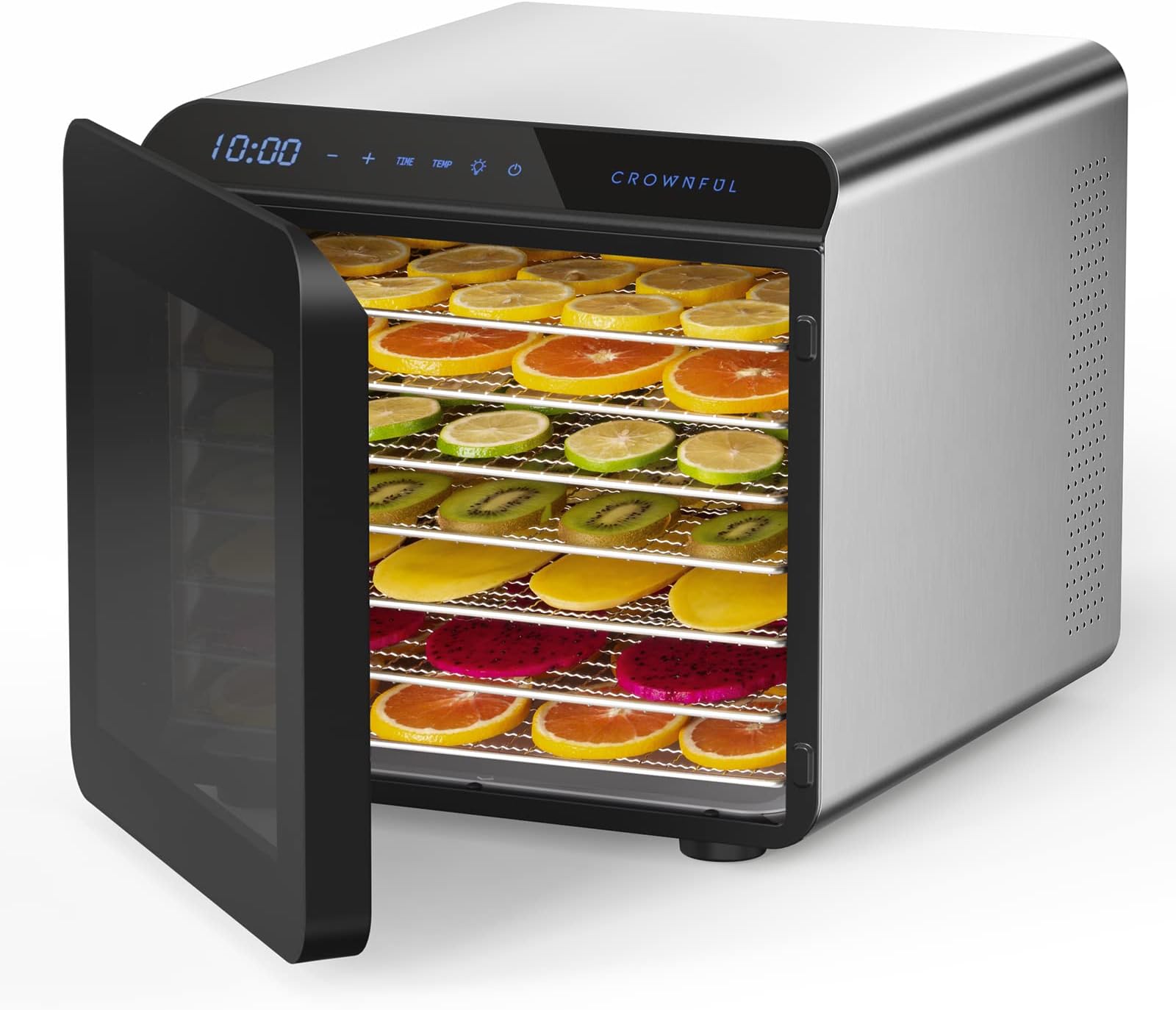 CROWNFUL Food Dehydrator Machine, 7 Stainless Steel Trays, 600W Dehydrated Dryer, Adjustable Timer and Temperature Control, Dryer for Jerky, Fruit, Meat, Herbs Yogurt, 30+ Free Online Recipes, Silver