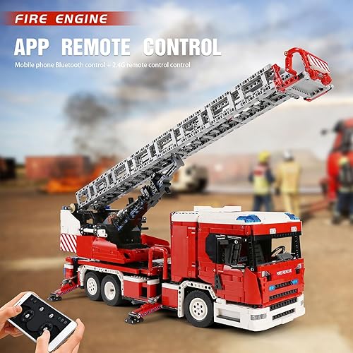 Miniatura 3 de Mould King 17022 - Juego de construcción de camiones de lucha contra incendios, gran extintor de incendios, escalera de camión, kit de bloques de