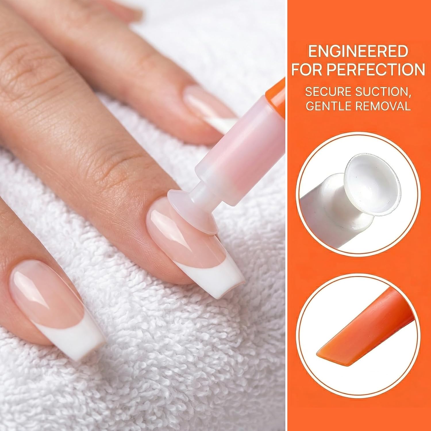 4Pcs Press on Nail Tools, Dual-Ended Nail Remover Applicator Tool with Silicone Suction Cup Lifter Plastic Pry Bar, No-Damage Long Nail Helper for Acrylic Nails Tips Manicure Salon-Orange