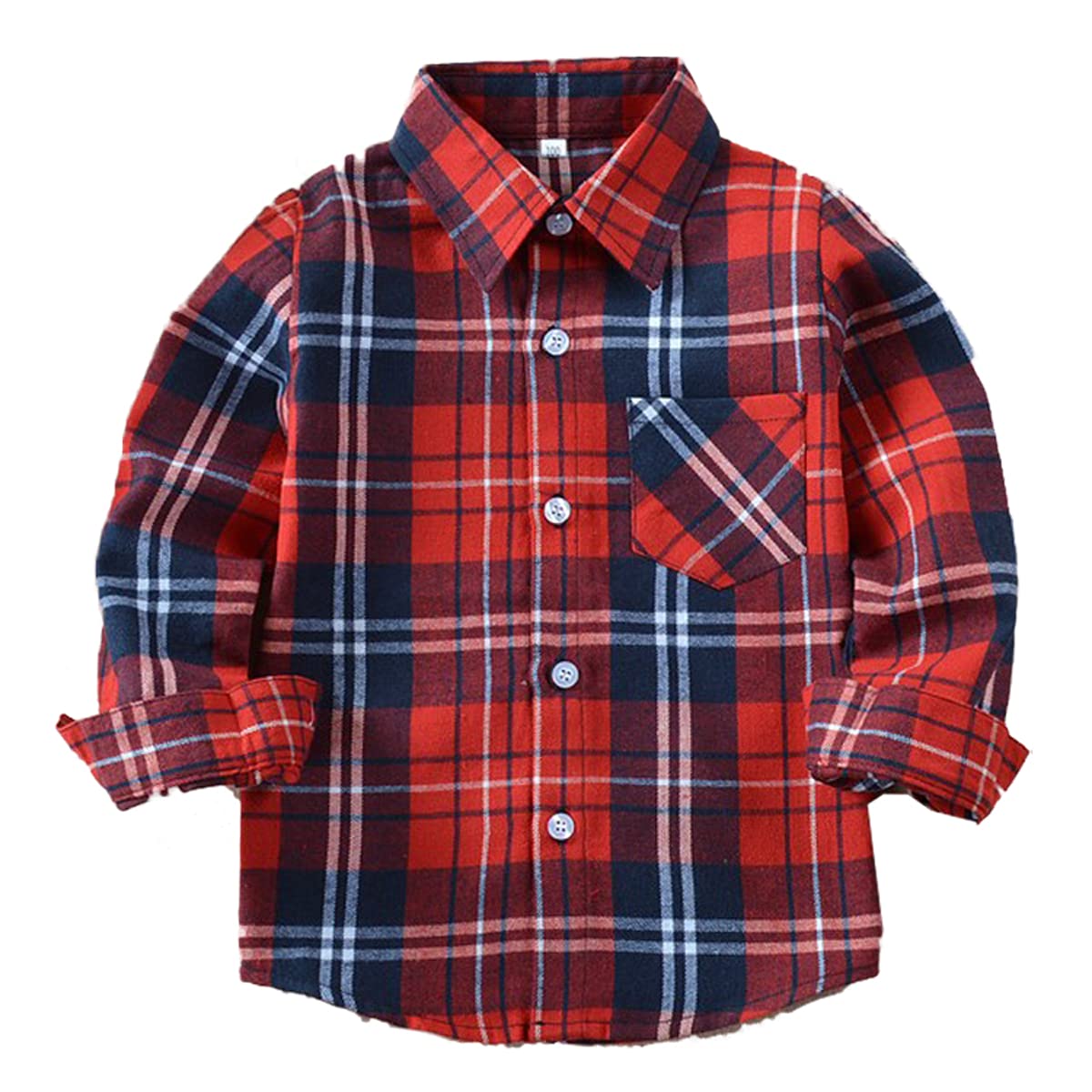 Machbaby Camisa de manga larga para niños y niñas, a cuadros, de algodón, con botones