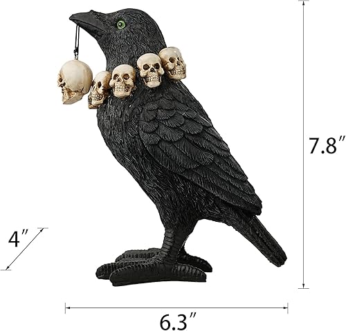Miniatura 6 de Decoración de cuervo de Halloween, cuervos negros para decoraciones de Halloween, estatua de calavera de cuervo
