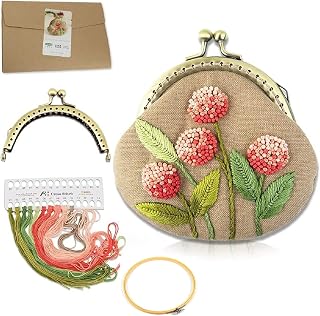 Beginner Embroidery Coin Purse kit, Simple Embroidery, Cross Stitch kit Suitable for Beginner Sewing Craft Friend Gift Bag (Cherry)