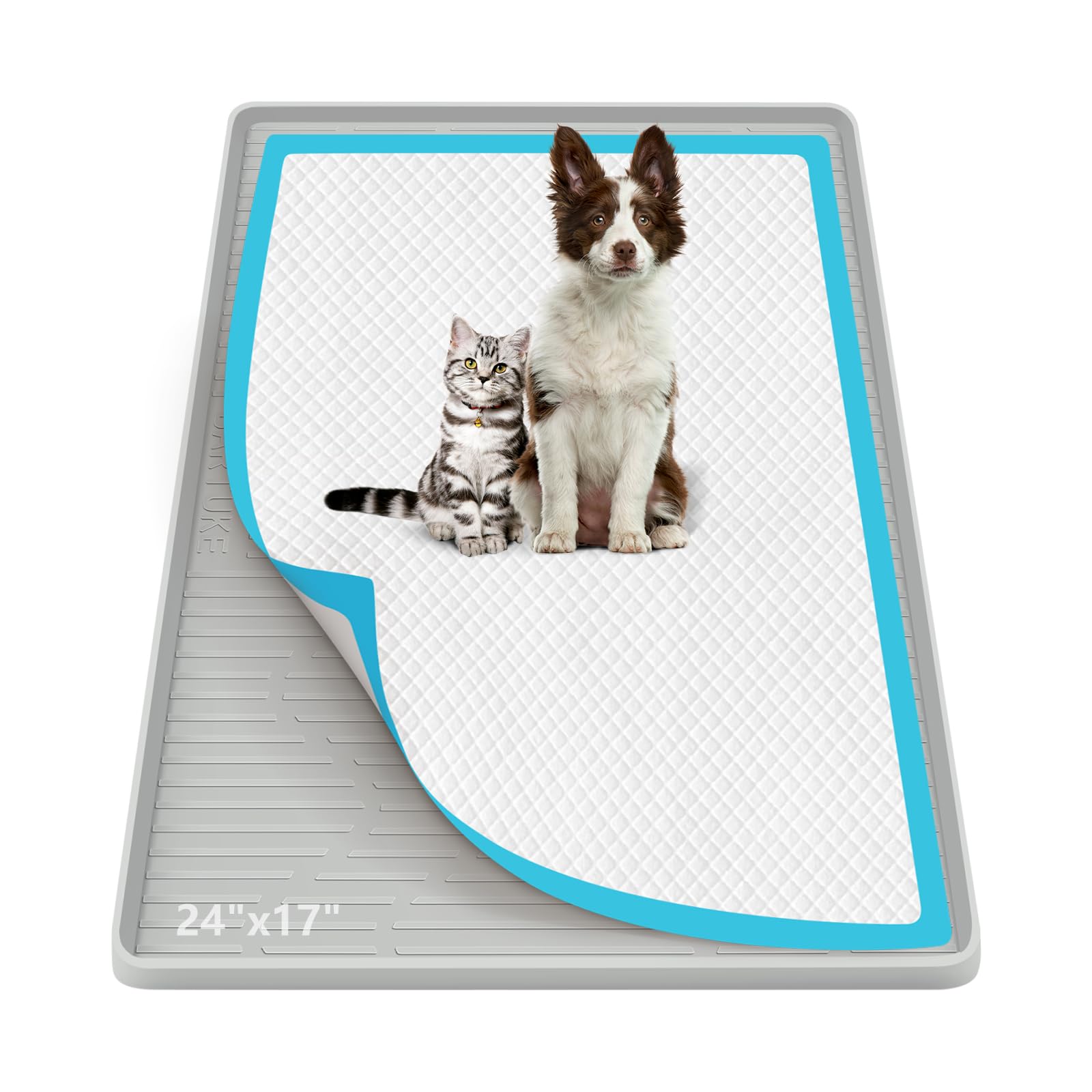 Bartuke Pee Pad Holder for Dogs, 24" x 17" Silicone Pee Tray Mat High Edge, Leak-Proof, No Spill Pet Pad Holder for Puppy, Cat, Rabbit, Training Pads for Floor Protection, No Pee Pads