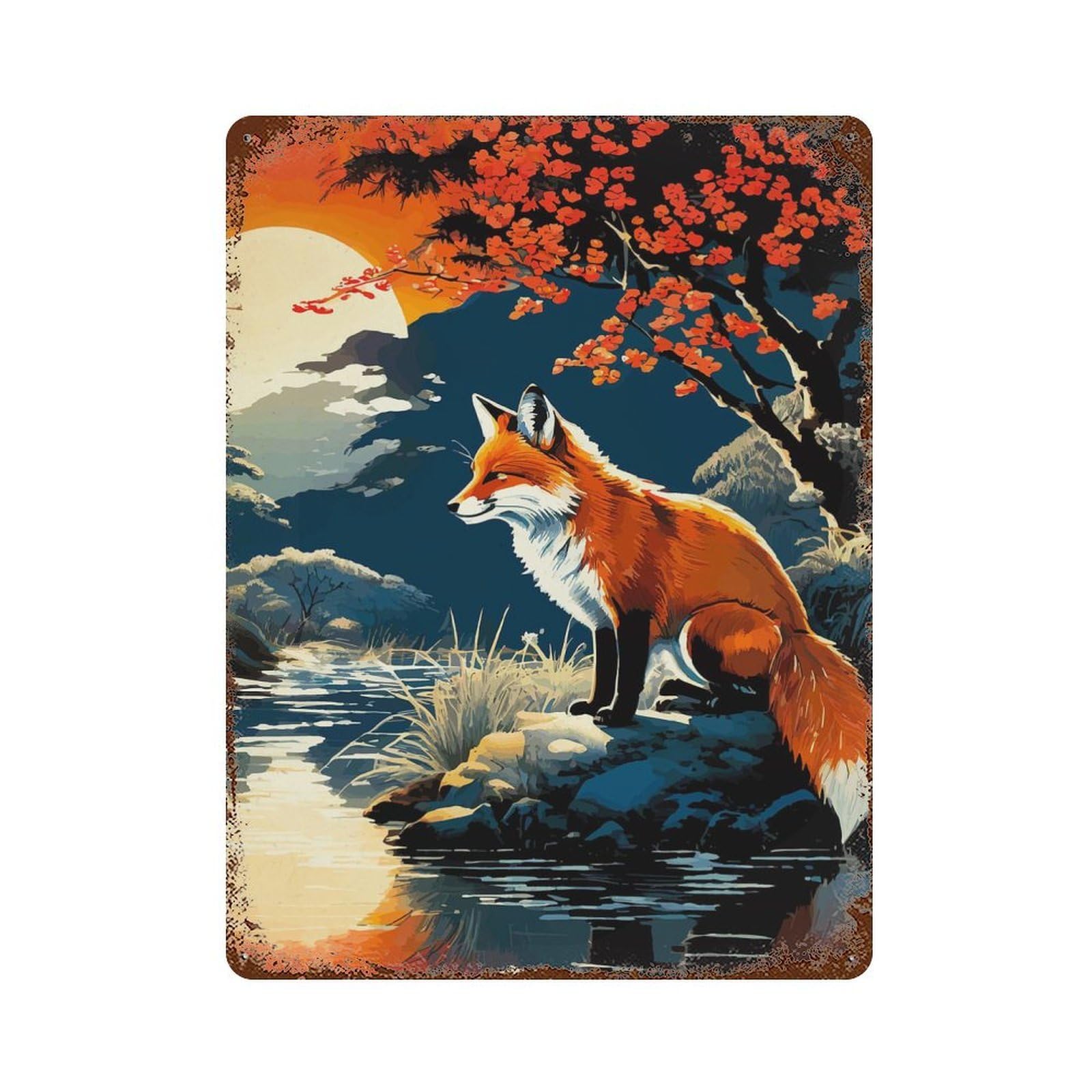 Wolf Moon Landscape Decorative Tin Sign 15.7"x11.8", Shabby Chic Decor for Garage, Pub Or Kitchen