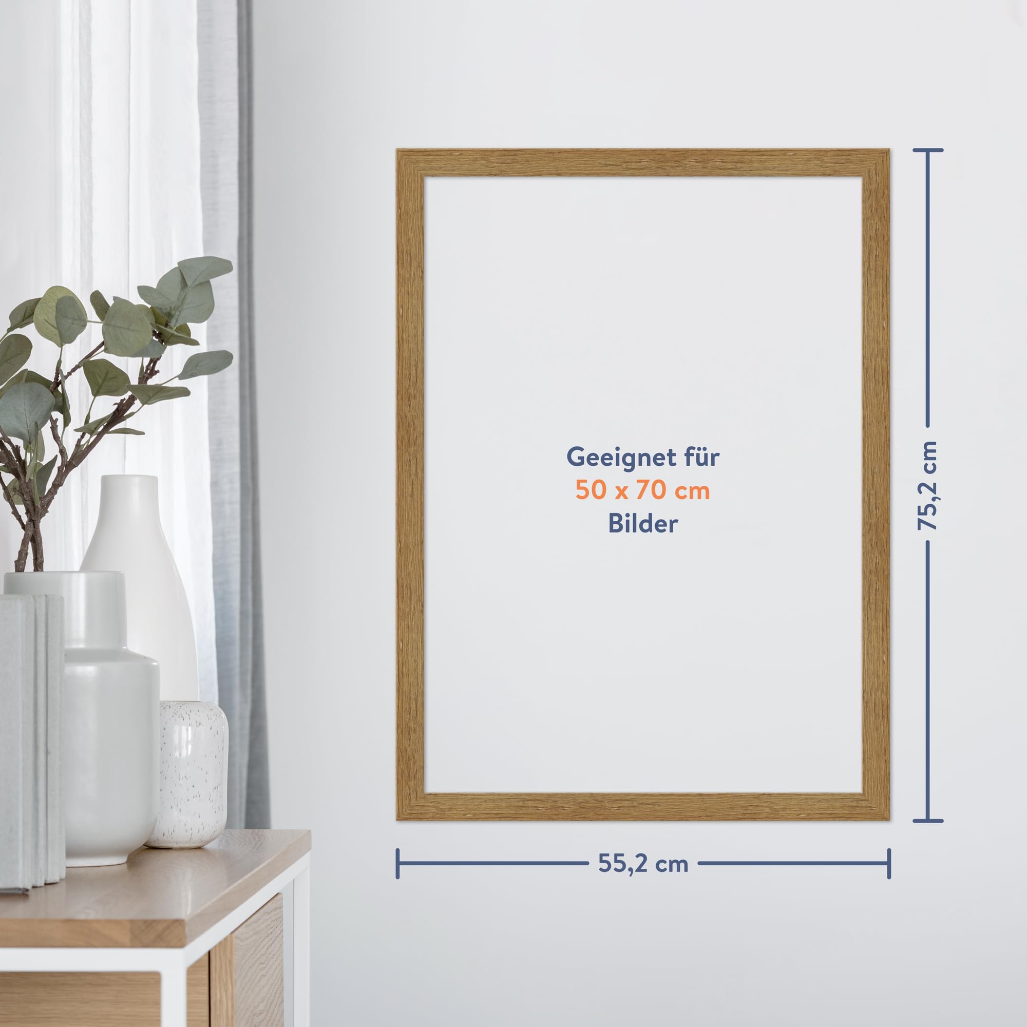 WANDStyle Bilderrahmen 50x70 Eiche, rustikaler Bilderrahmen Holz 50x70 cm | Hochwertiger Holzbilderrahmen, Posterrahmen zum Aufhängen, Rahmen 70x50 cm, Fotorahmen H750 - Made in Germany