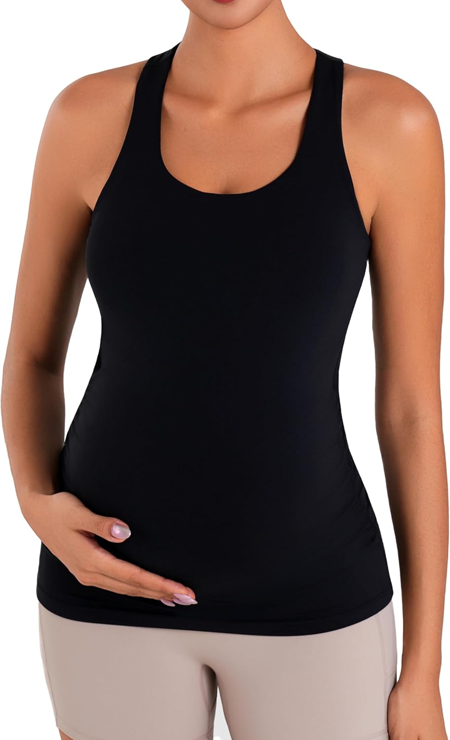Sunzel Maternity Tank Tops with Built in Bra Sleeveless Pregnancy Racerback Summer Cami Shirts - Image 3