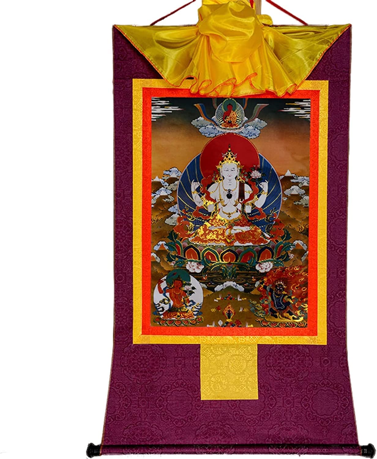 Buddhistischer Thangka-Wandbehang, buddhistisches Thangka-Gemälde, Thangka-Wandbehang Thangka-Gemälde – tibetischer Thangka-Wandteppich, buddhistischer Thangka-Brokat (Farbe: Gold, Größe: S) (Farbe: B