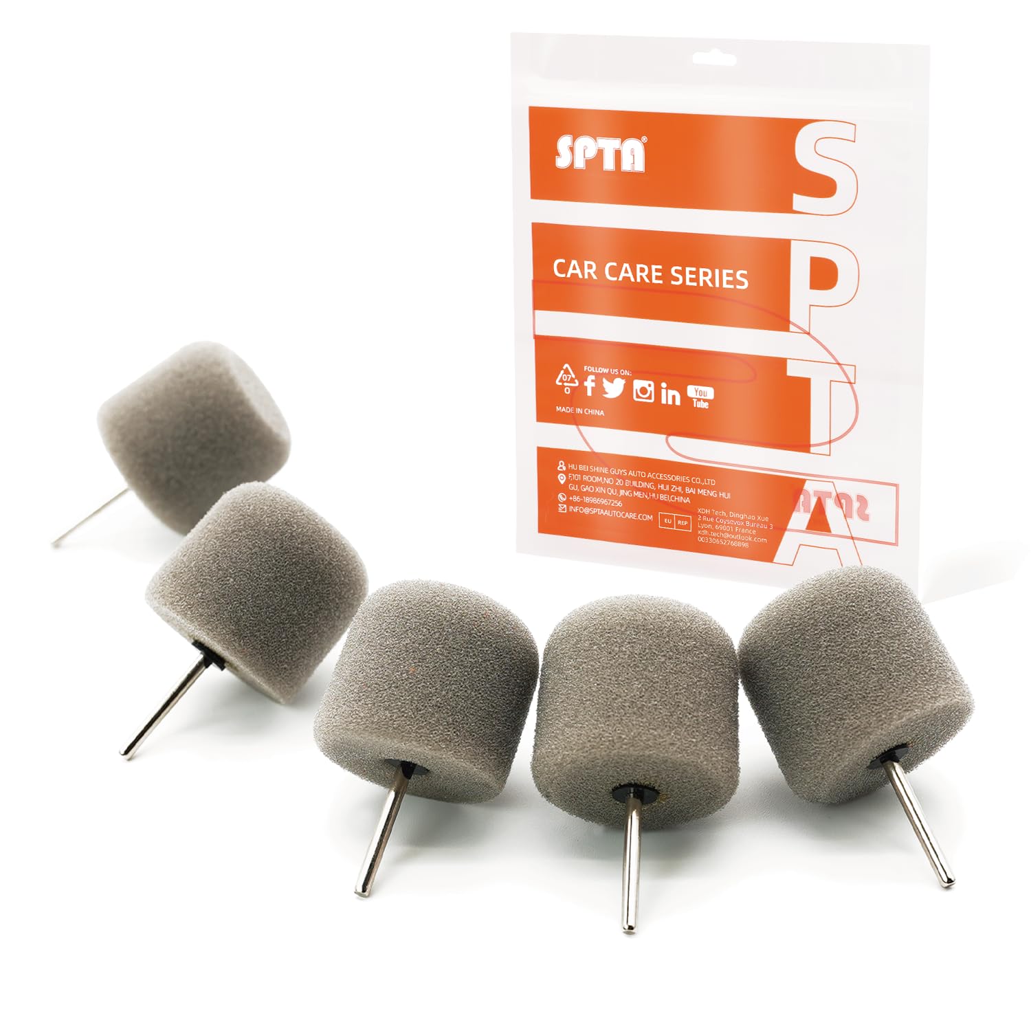 SPTA Gray Light Cut &amp; Finish Pad with 1/8" Shank, 5Pcs Gray Flexible Shaft Cylinder Polishing Pad Set,Mini Car Detailing Pads for Small Area for Flexible Shaft &amp; Drill Attachment -PT194-5