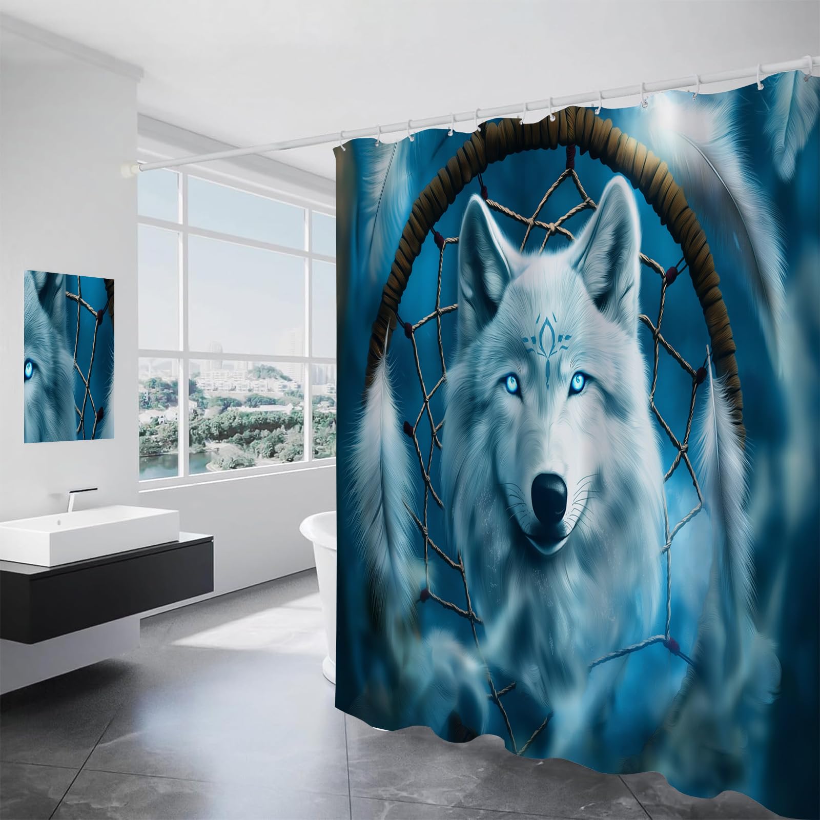 Rideau de douche loup blanc attrape-rêves créez une bulle de sérénité et de protection