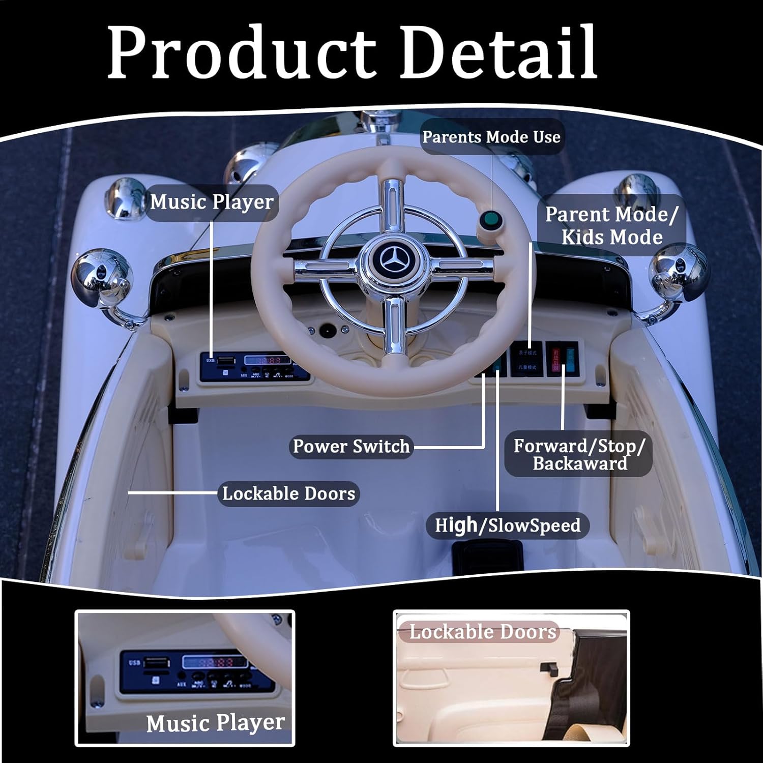 Electric Car for Kids, 24V Ride on Toys Licensed Mercedes Benz, Power Vehicles Wheels Parent-Child Max Load 220Ibs with Parent Remote LED Headlights