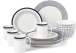 Kate Spade New York Charlotte Street West 16-Piece Dinnerware Set, 15.75 LB, Blue