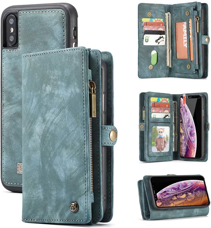 Zttopo iPhone Xs Max Wallet Case, 2 in 1 Leather Zipper