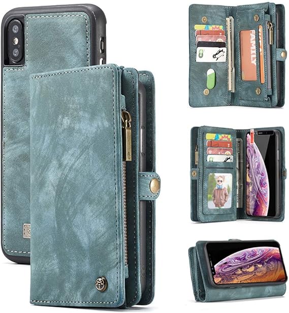 Zttopo iPhone Xs Max Wallet Case, 2 in 1 Leather Zipper