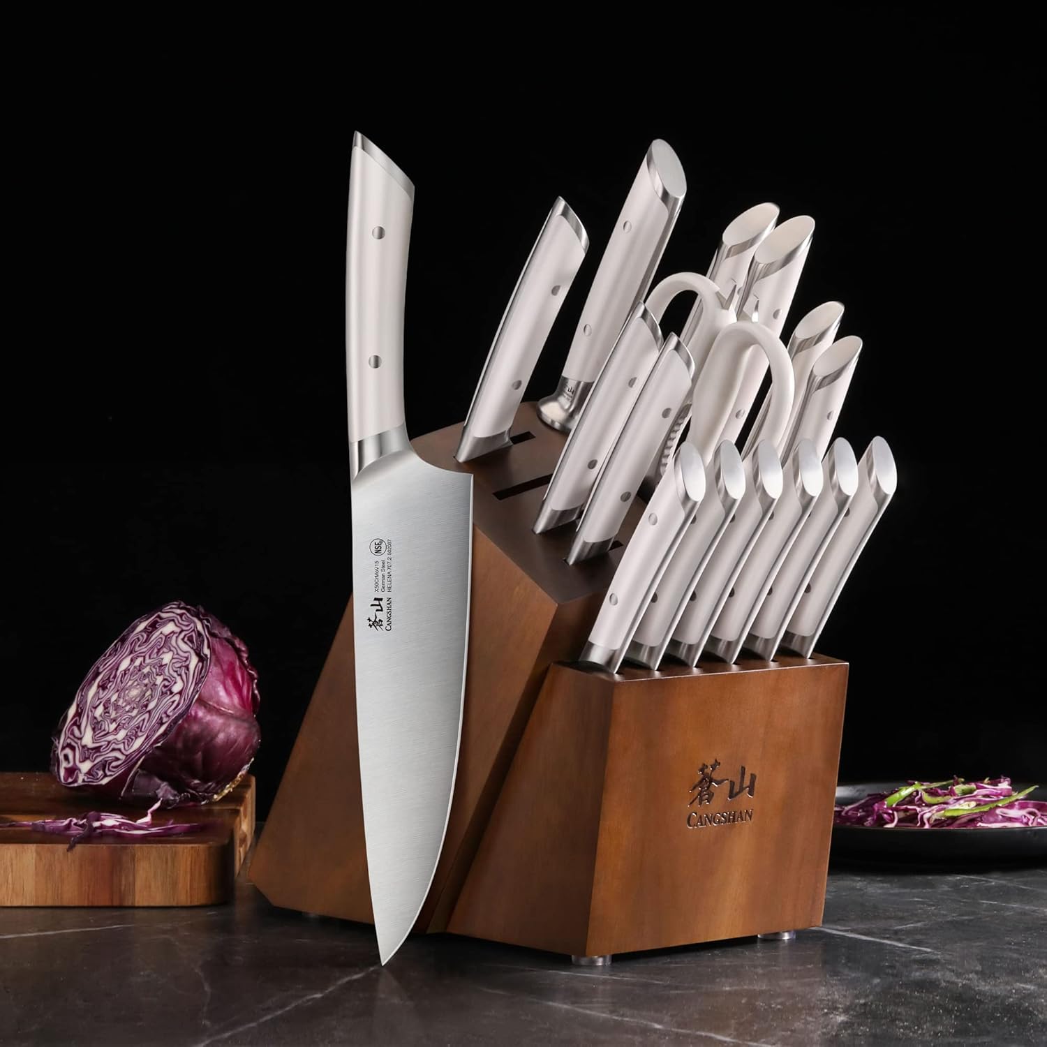 Cangshan HELENA Series German Steel Forged Knife Block Set (17-Piece, White) - Image 8