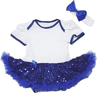 Mono de bebé de 4 de julio, de algodón, color blanco, con lentejuelas, color azul real, talla Nb-18 m Azul 0-3 meses 0-3 Meses
