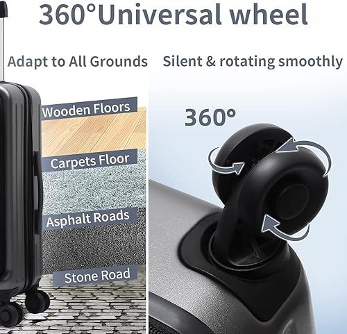 Miniatura 6 de TydeCkare Equipaje de mano de 20 pulgadas con bolsillo frontal con cremallera, 45L, maleta rígida ligera de ABS + PC con bloqueo TSA y ruedas