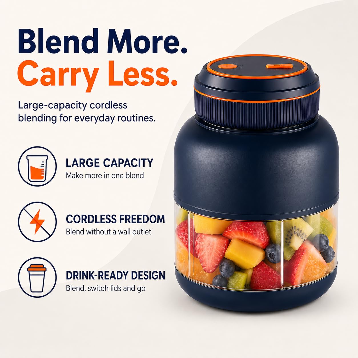Mélangeur de jus portable sans fil de 800 ml avec matrice de puissance à 38 lames, mélangeur de jus frais sans fil rechargeable pour milkshakes et smoothies, mini mélangeur de voyage personnel
