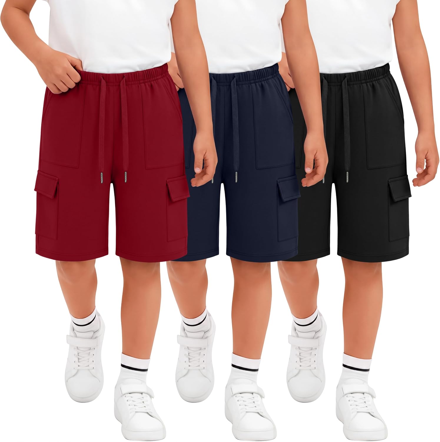 Halfchet 3 Pack Boys Cargo Knee Length Shorts