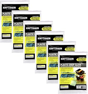 Plastic Drop Cloths 6 Pack, 9x12 Ft Paint Tarp for Painting, Plastic Covers for Furniture, Floor, Sofa, Disposable Plastic Sheet for Painting