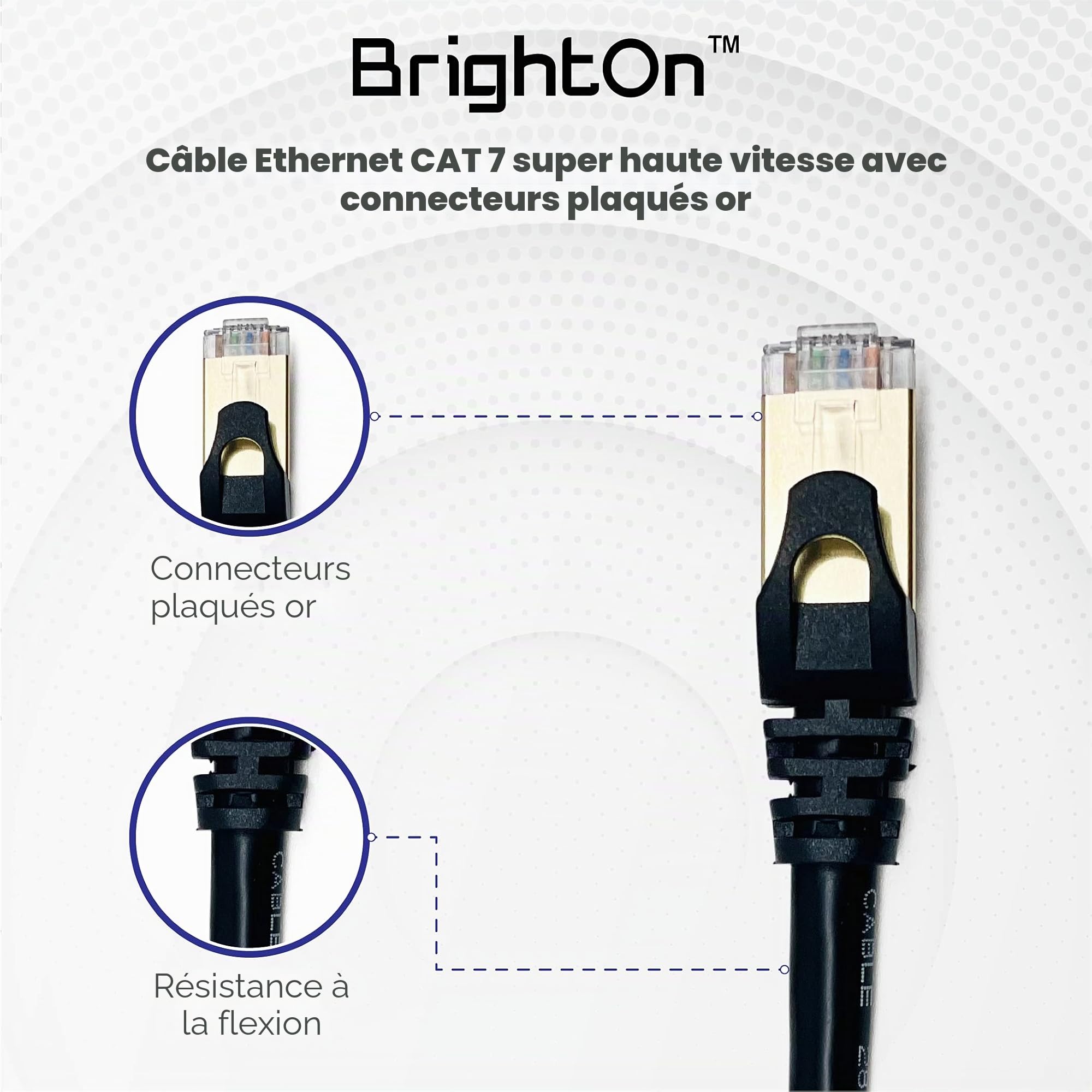 BrightOn - Paquet de câbles optimisé compatible avec PS5 | Câble Ethernet 8K HDMI 2.1 HDR 8K à 60 Hz / 4K à 120 Hz | très haute vitesse CAT 7 | charge rapide noir (USB A vers USB C)