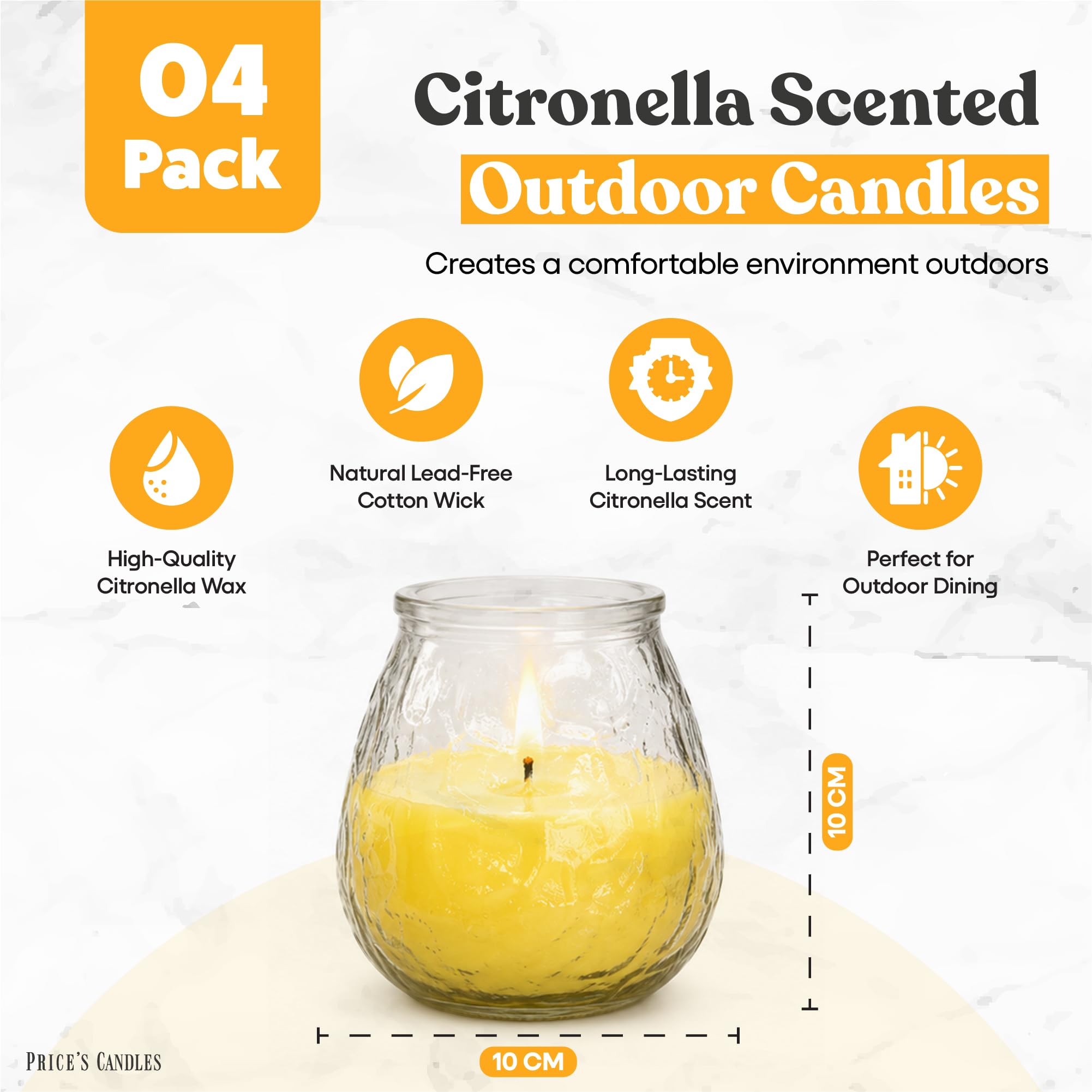 Price's Candles Citronella-Kerzen, ideal für den Genuss im Freien, ideal für Grillabende, Picknicks oder Camping, 4 Stück