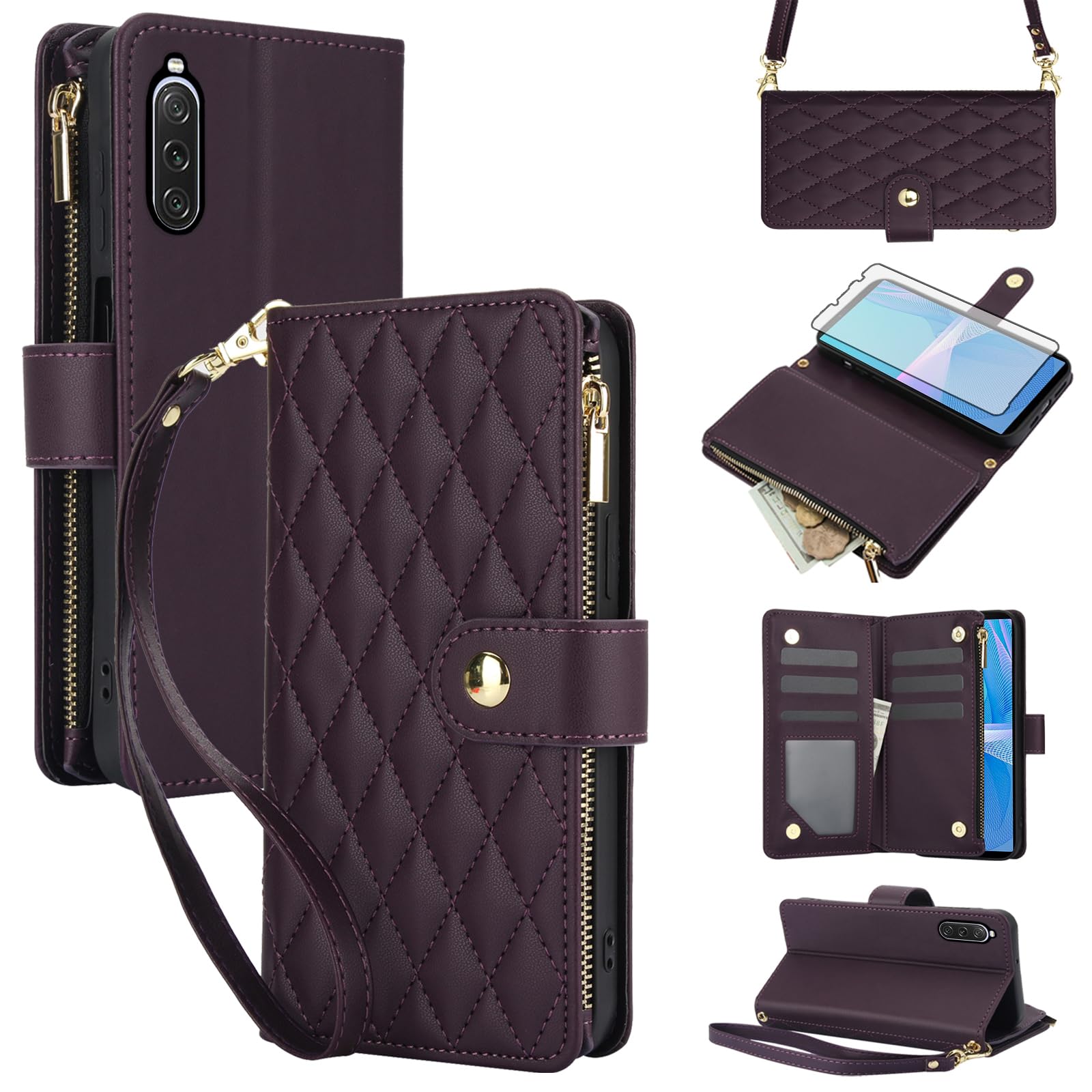 Coque Sony Xperia 10 V Asuwish zippée multifonction avec support et dragonne - 8