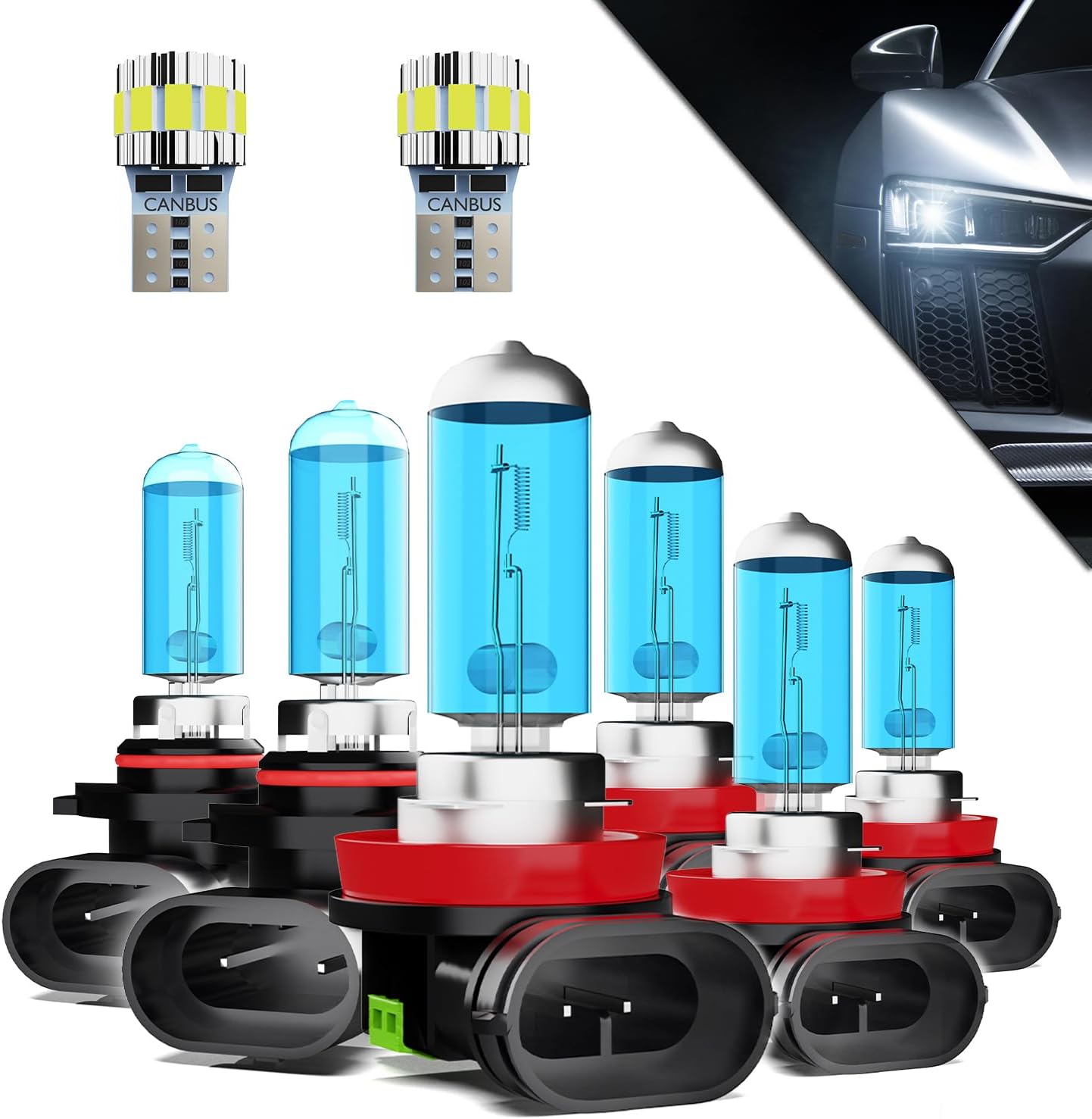Headlight Bulbs+ License Plate Lights Fit For Honda Pilot 2009-2015 Light Bulbs,9005 High Beams+ H11 Low Beams+ h11 Fog Lights+ License Plate Lights Combo,Plug And Play,Pack of 8